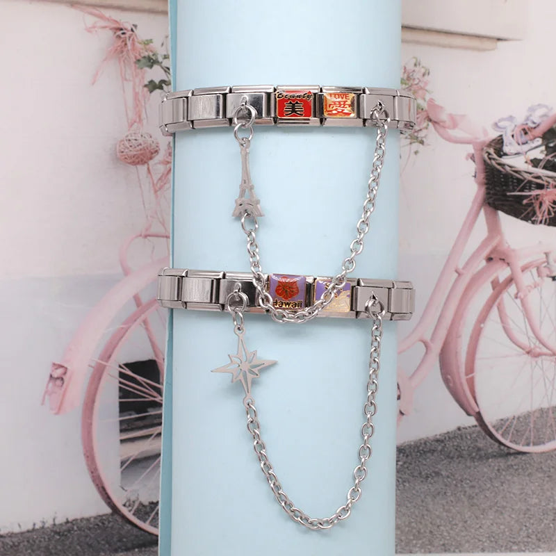 Charm Italiano Doble - Cadena con Símbolo Colgante (Ala, Estrella, Puzzle)