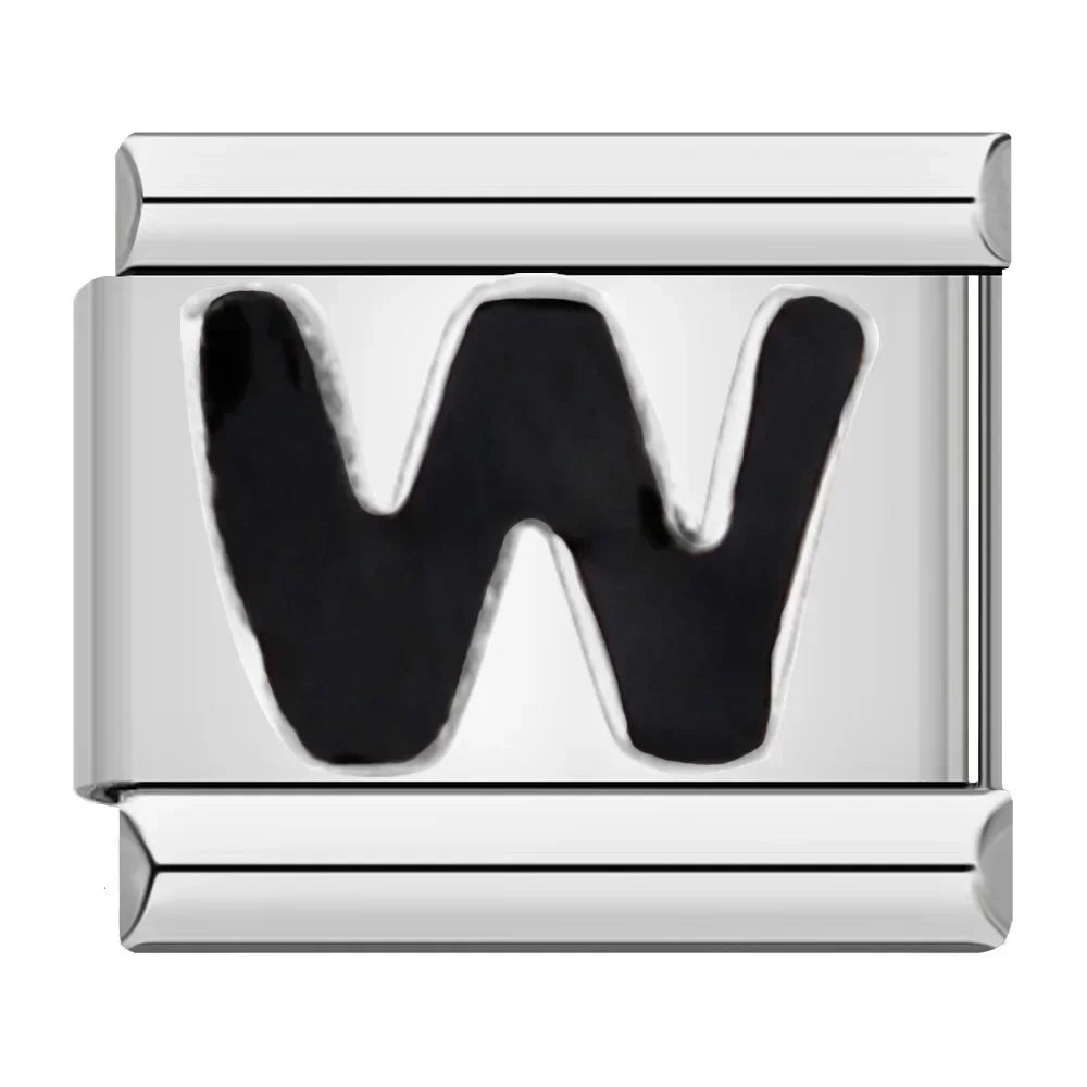 Charm Italiano Plano - Iniciales Negras en Relieve (Letras y Símbolos)