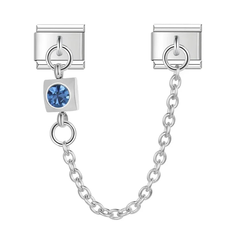 Charm Italiano Doble - Cadena de Seguridad con Mini-Colgante (Plata y Zirconias)