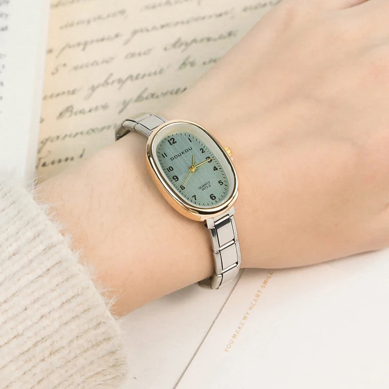 Reloj Base Modular - Diseño Elíptico Vintage (Bicolor Oro y Plata)