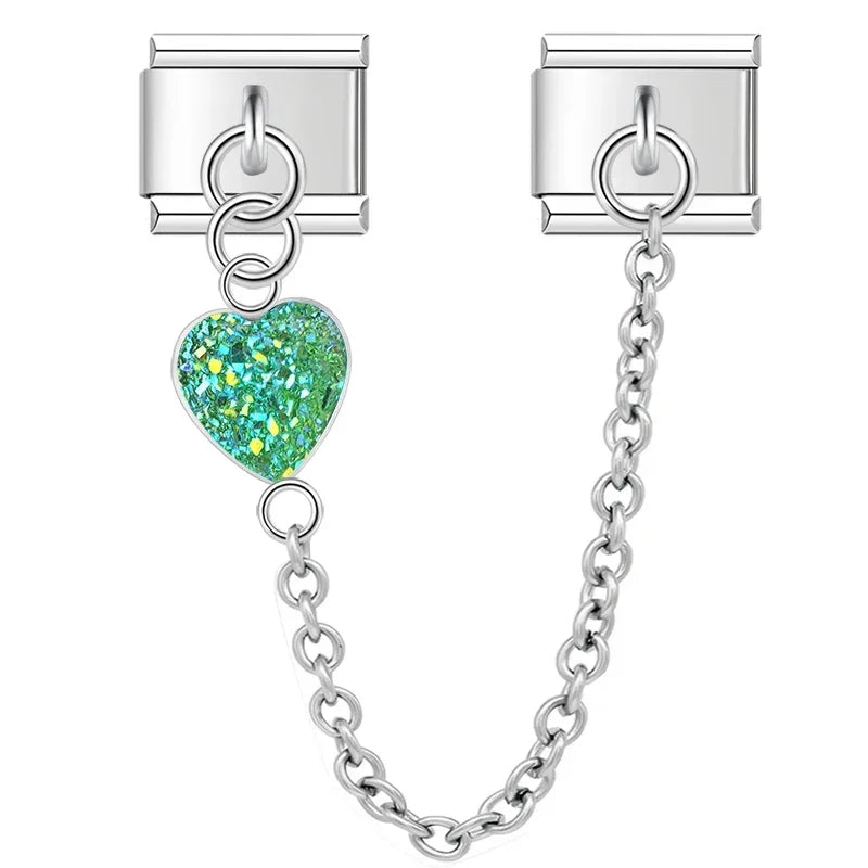 Charm Italiano Doble - Corazón Texturizado con Cadena (Efecto Escarcha)
