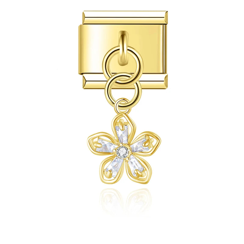 Charm Italiano Colgante - Flores de Cristal y Zirconia (Diseño Pavé)