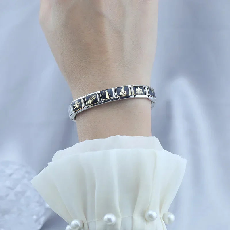 Charm Italiano Plano - Colección Halloween Gótico (Cráneos, Murciélagos y Luna)