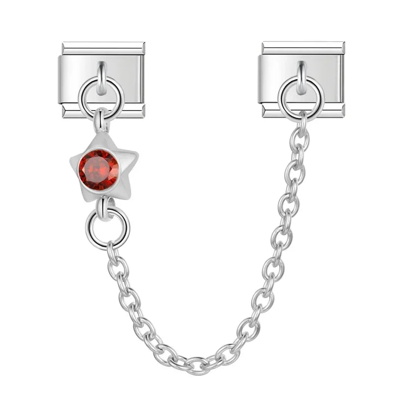 Charm Italiano Doble - Cadena de Seguridad con Mini-Colgante (Plata y Zirconias)