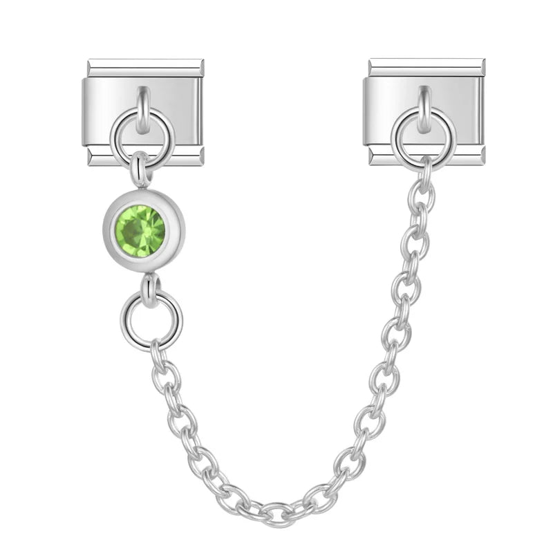 Charm Italiano Doble - Cadena de Conexión con Zirconia (Estilo Safety Chain)