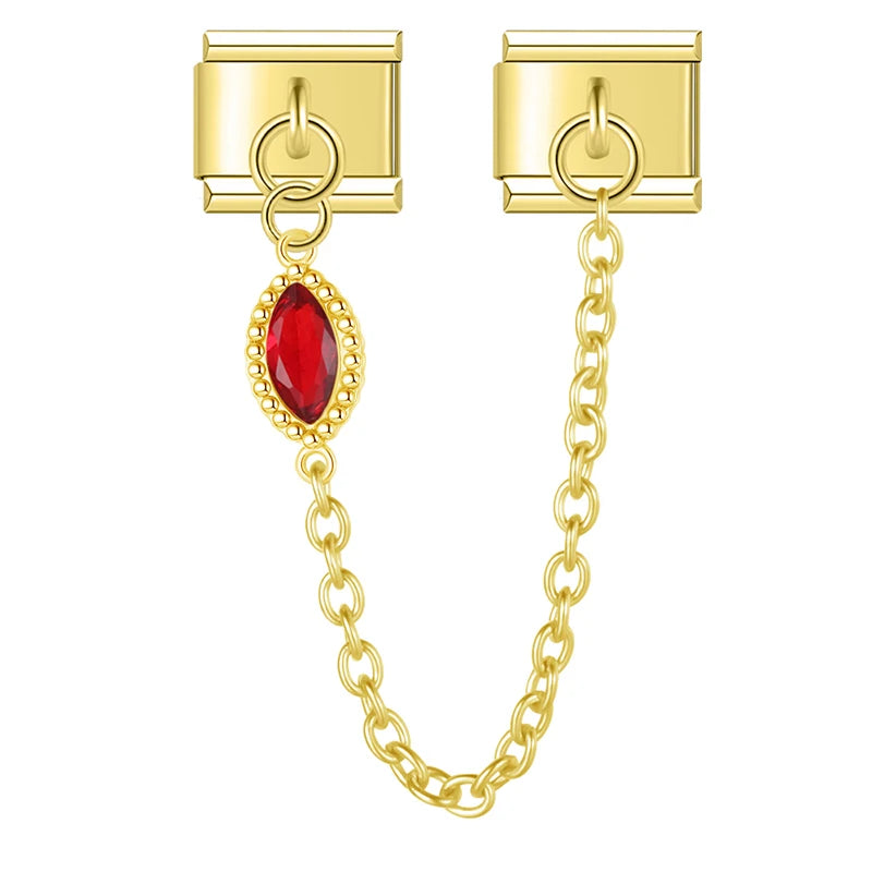 Charm Italiano Doble - Cadena con Gota de Zirconia (Estilo Lujo Dorado)