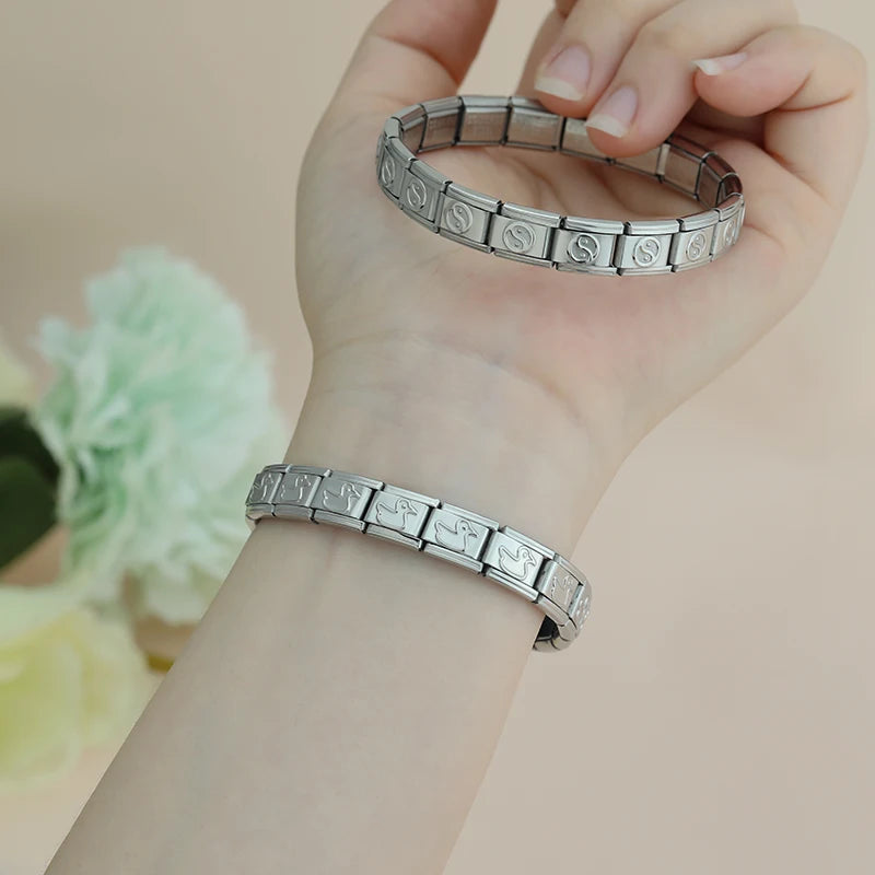 Complete Italian Bracelet - Engraved Silver Edition (Mystical and Geometric Symbols)