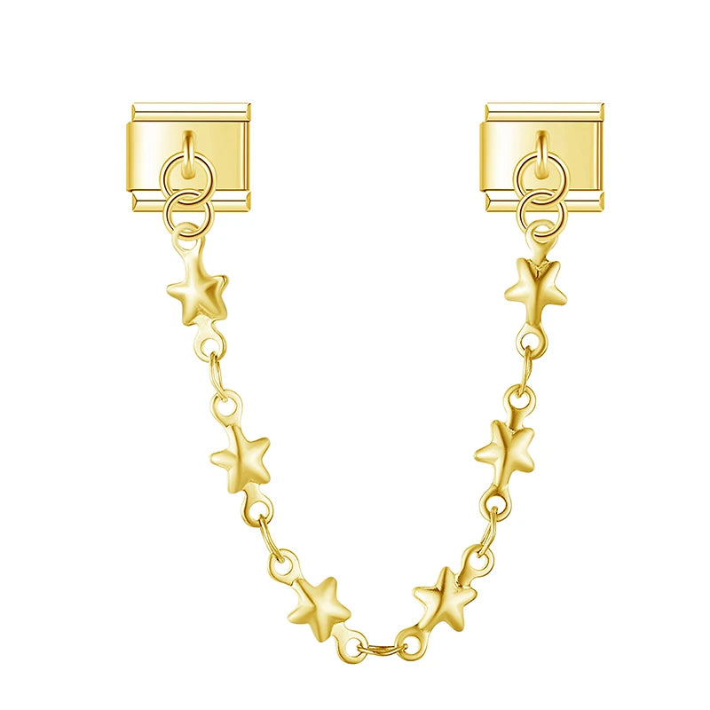 Charm Italiano Doble - Cadena de Motivos Arcoíris (Mariposas y Corazones)