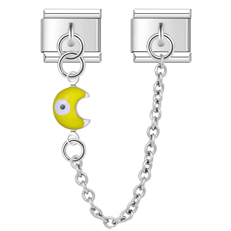 Charm Italiano Doble - Cadena con Ojo Protector (Corazón y Luna Pop)