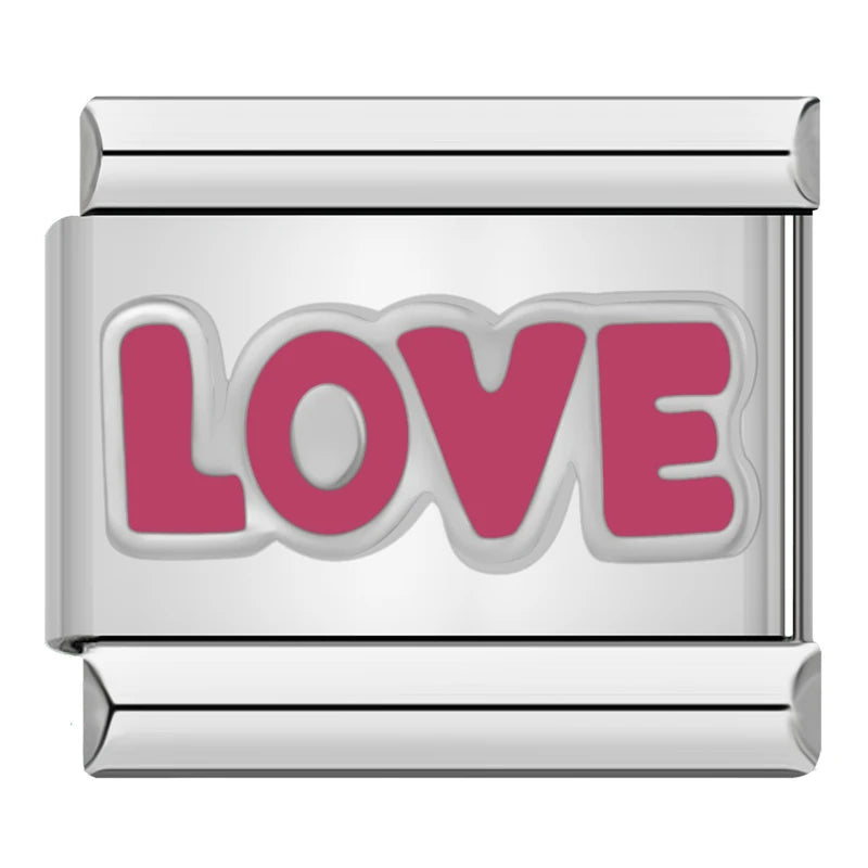 Charm Italiano Plano - Colección Amor Simple (Flores, Corazones y "I Love U")