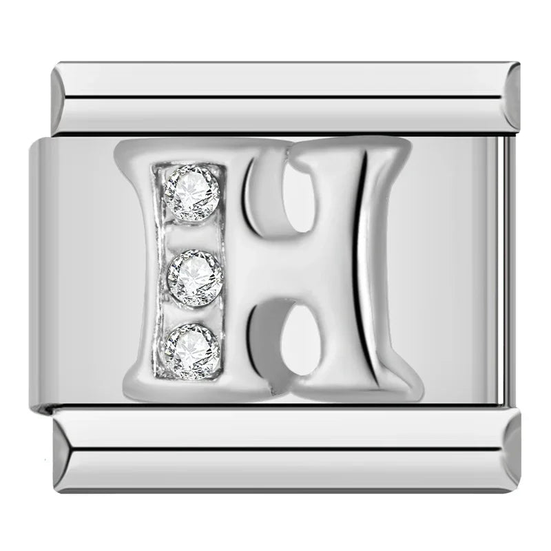 Charm Italiano Plano - Iniciales de Plata con Brillantes (Letras A-Z)