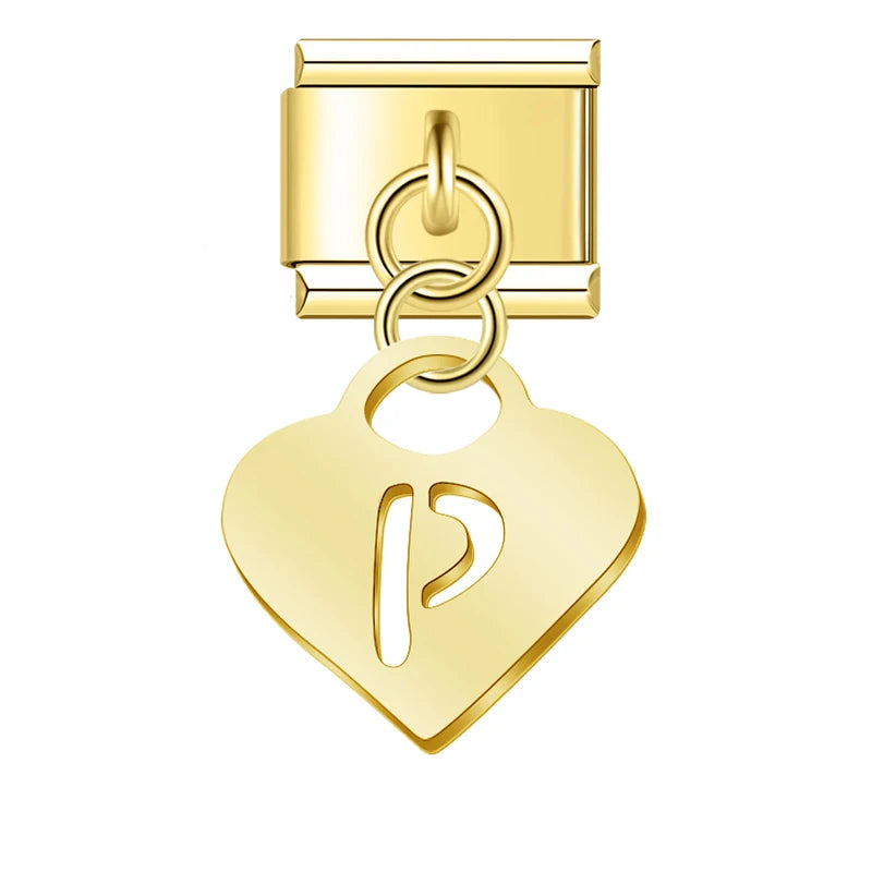 Charm Italiano Colgante - Inicial Corazón Dorado (Letras A-Z)