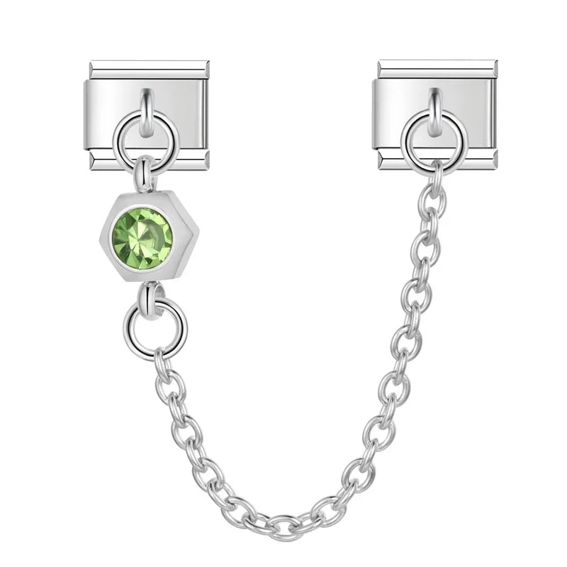 Charm Italiano Doble - Cadena de Seguridad con Mini-Colgante (Plata y Zirconias)