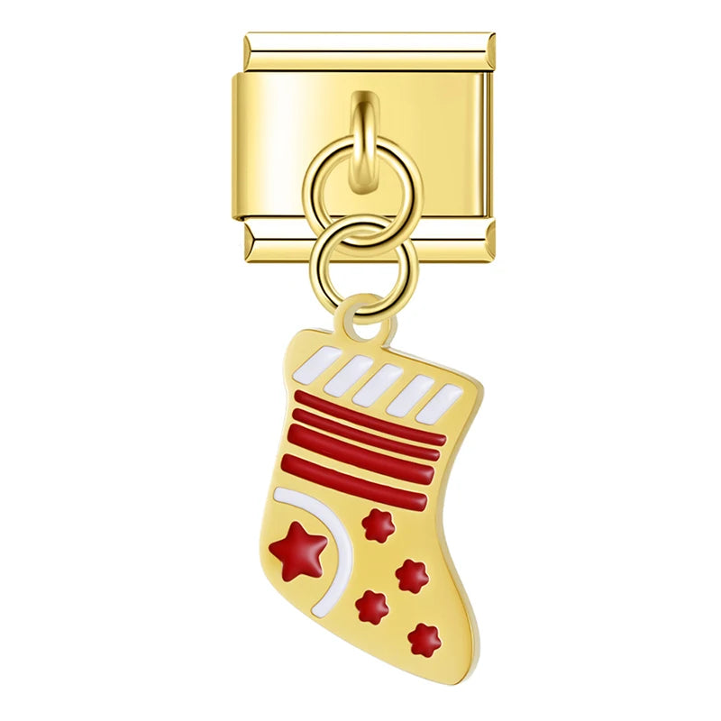 Charm Italiano Colgante - Colección Navidad Dorada (Muñeco de Nieve, Reno, Regalos)