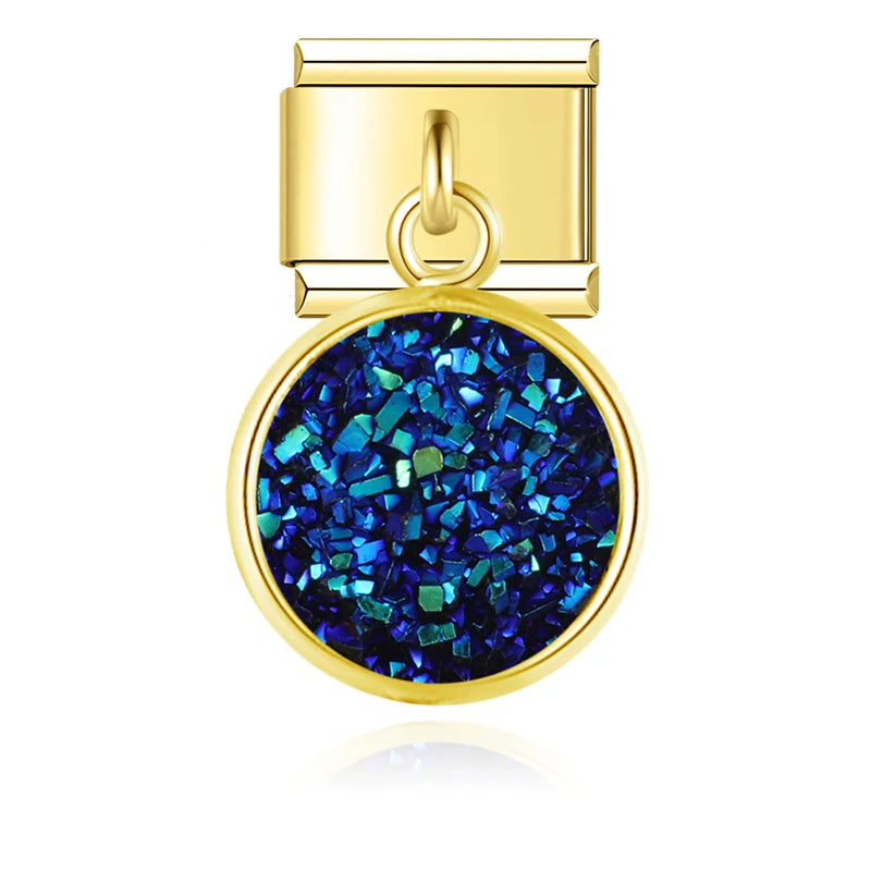 Charm Italiano Colgante - Disco Glitter Cósmico (Efecto Drusa en Oro)