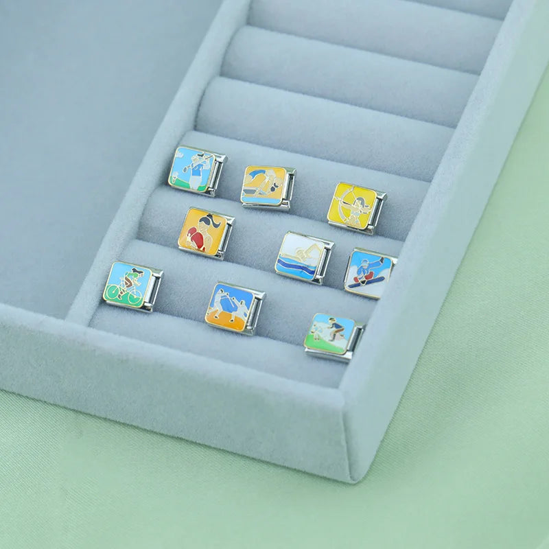 Charm Italiano Plano - Colección Deportes de Acción (Esgrima, Esquí, Ciclismo)