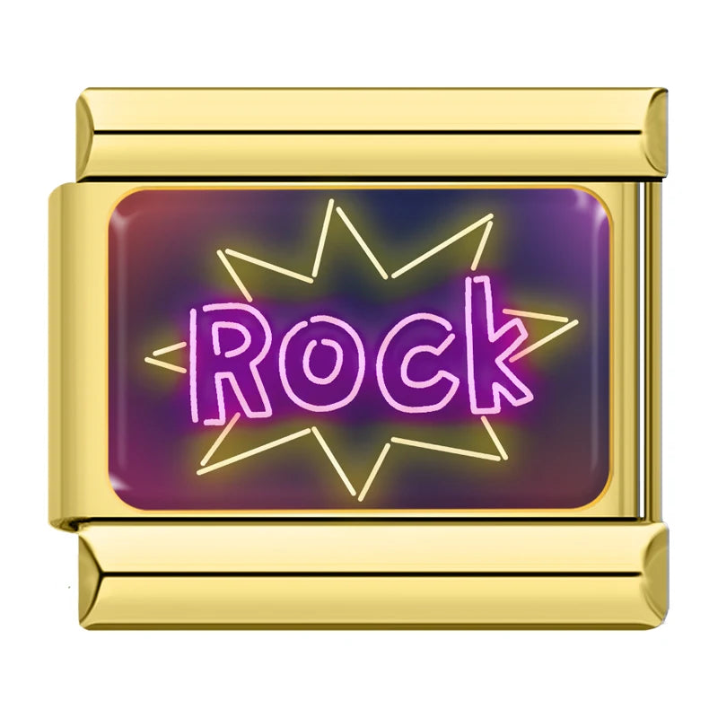 Charm Italiano Link - Colección "Neon Nights": Luces, Fiesta y Rock (Acero Dorado)