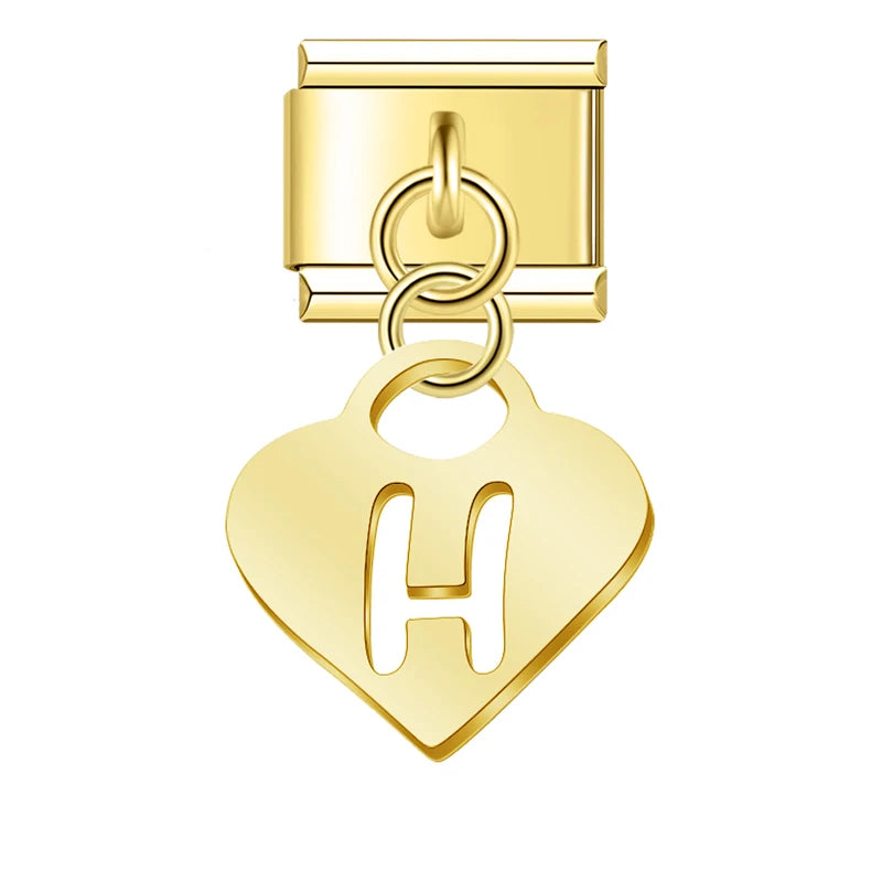 Charm Italiano Colgante - Inicial Corazón Dorado (Letras A-Z)