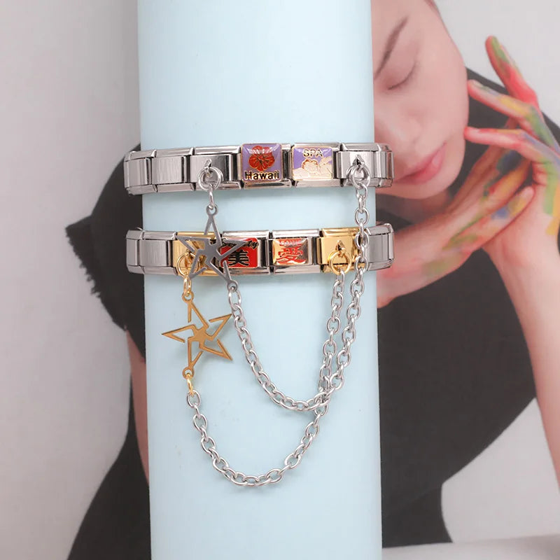 Charm Italiano Doble - Cadena con Símbolo Colgante (Ala, Estrella, Puzzle)