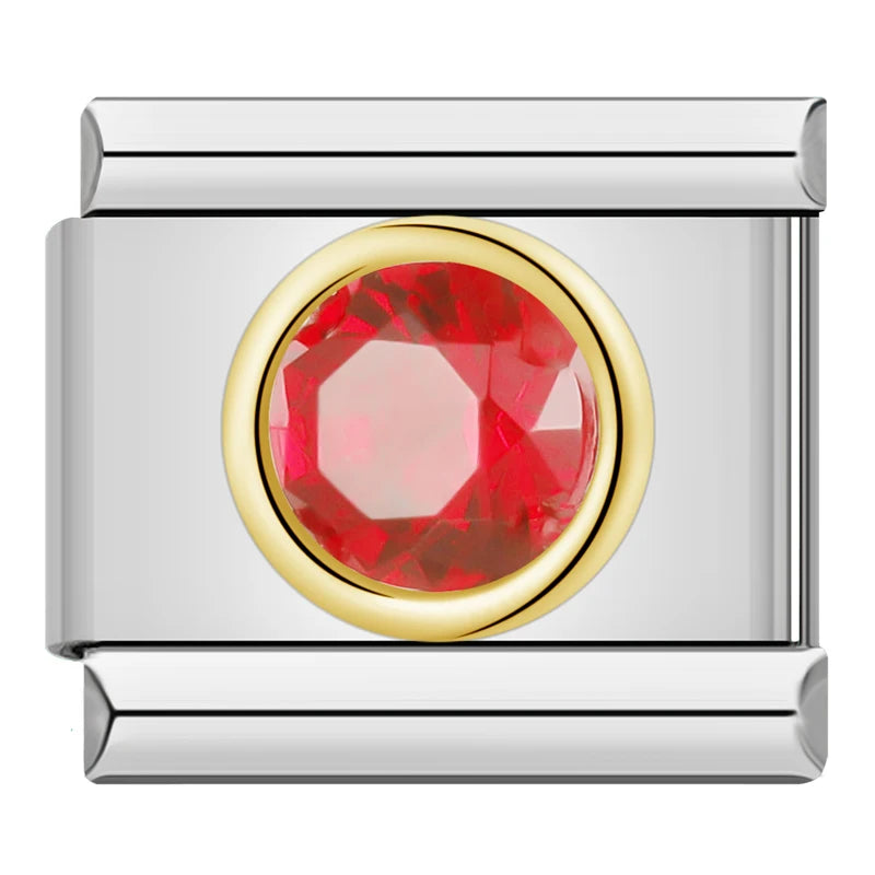 Charm Italiano Plano - Solitario Redondo de Zirconia (Piedras de Color)