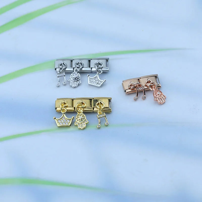 Charm Italiano Colgante - Colección Símbolos Brillantes (Corona, Música, Mano de Fátima)