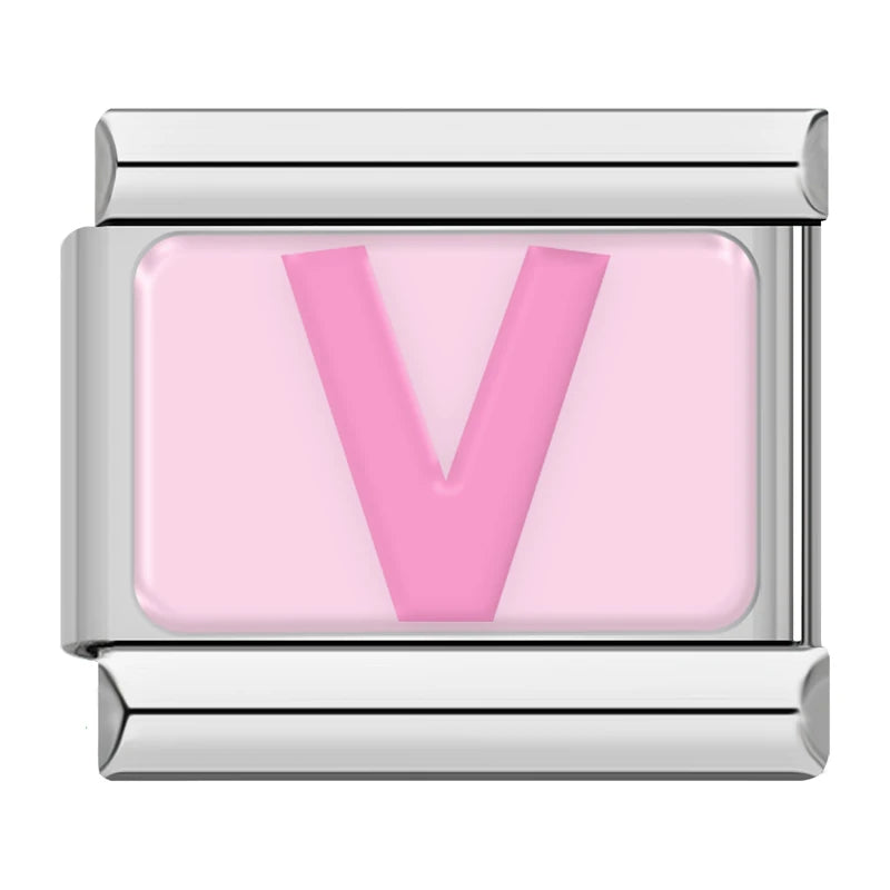 Charm Italiano Plano - Iniciales Rosa Pastel (Abecedario Completo)