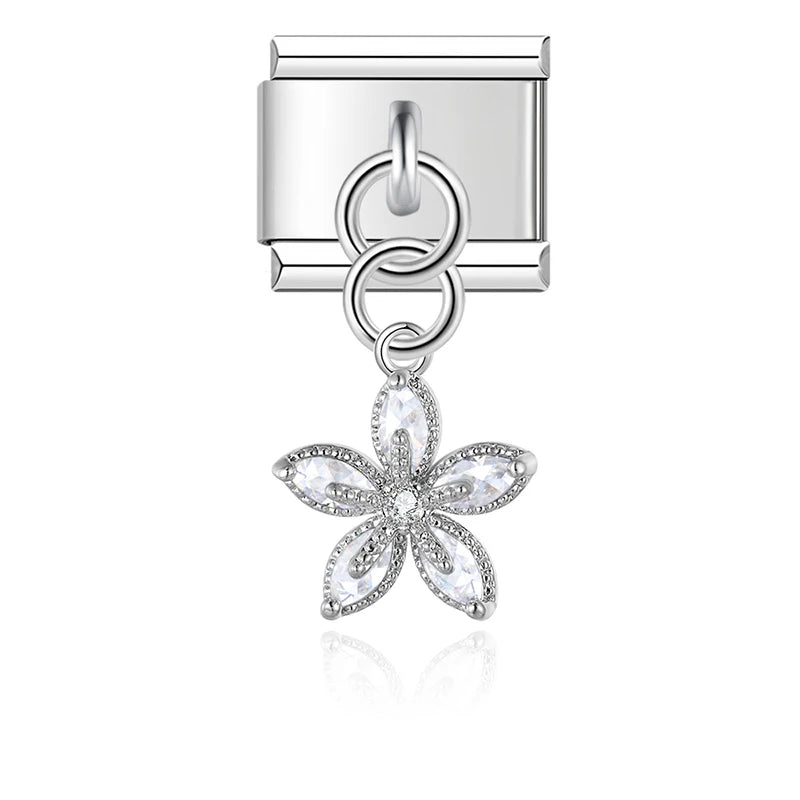 Charm Italiano Colgante - Flores de Cristal y Zirconia (Diseño Pavé)