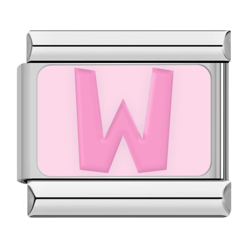 Charm Italiano Plano - Iniciales Rosa Pastel (Abecedario Completo)