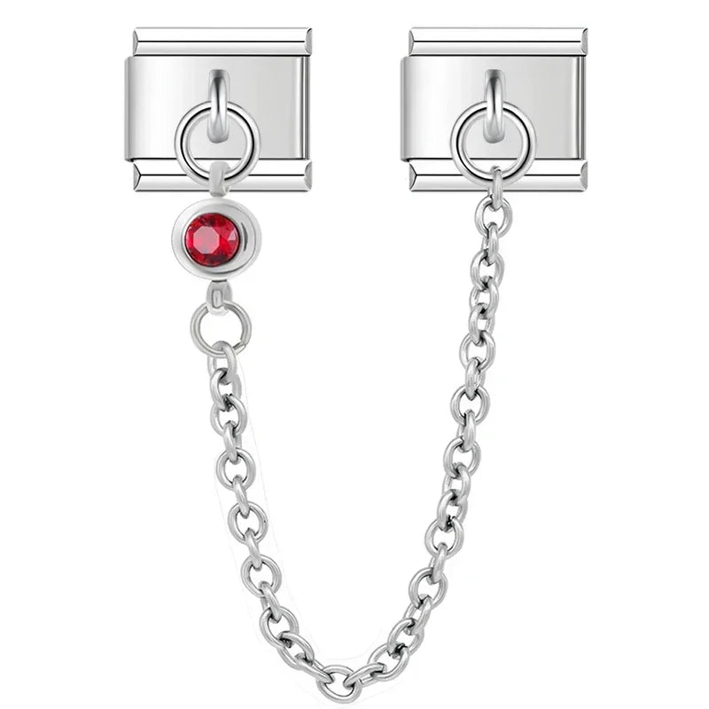 Charm Italiano Doble - Cadena de Seguridad con Mini-Colgante (Plata y Zirconias)