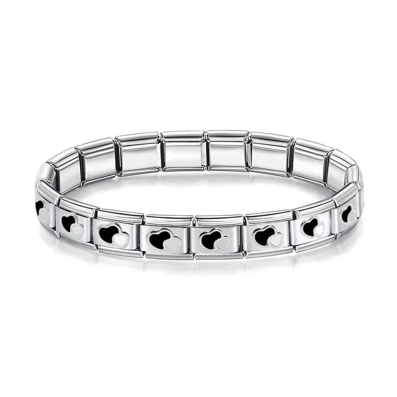 Pulsera Base Completa - Eslabón Corazón Continuo (Acero Plateado)