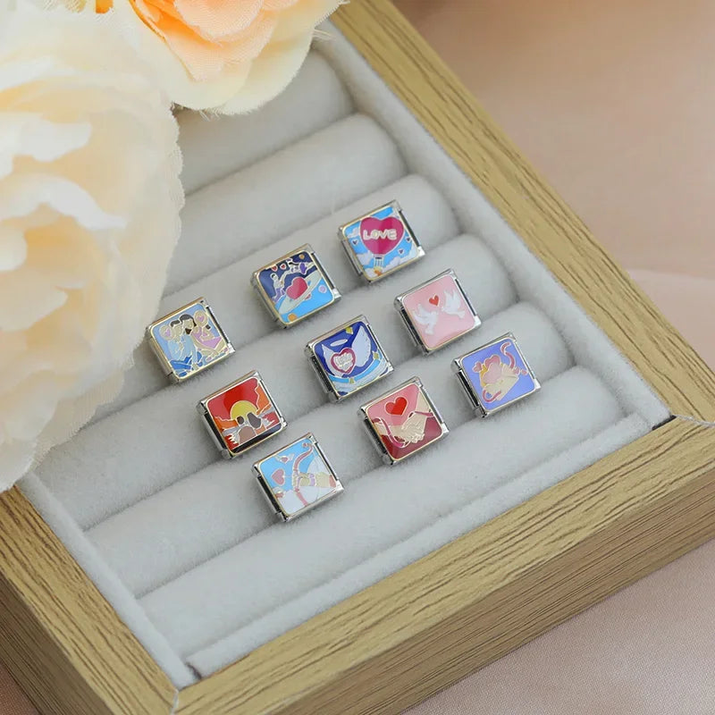 Charm Italiano Plano - Colección Historias de Amor (Parejas, Cupido, Atardecer)