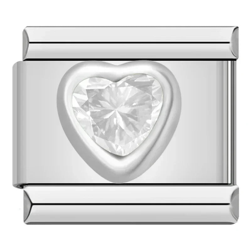 Charm Italiano Plano - Corazón Solitario de Zirconia (Piedras de Color)