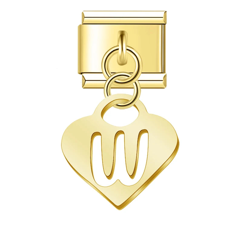 Charm Italiano Colgante - Inicial Corazón Dorado (Letras A-Z)