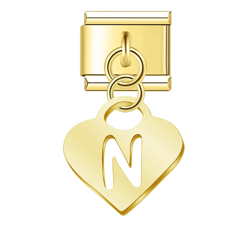 Charm Italiano Colgante - Inicial Corazón Dorado (Letras A-Z)