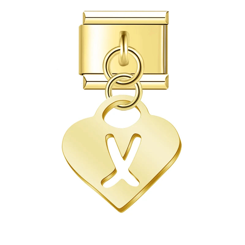 Charm Italiano Colgante - Inicial Corazón Dorado (Letras A-Z)