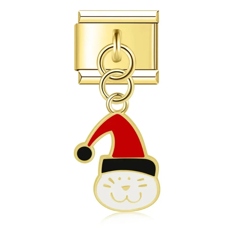 Charm Italiano Colgante - Colección Navidad Dorada (Árbol, Muñeco y Regalos)