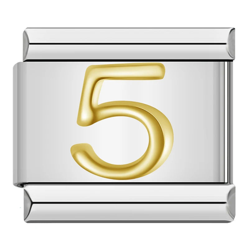 Charm Italiano Plano - Números Dorados en Relieve (Dígitos 0-9)