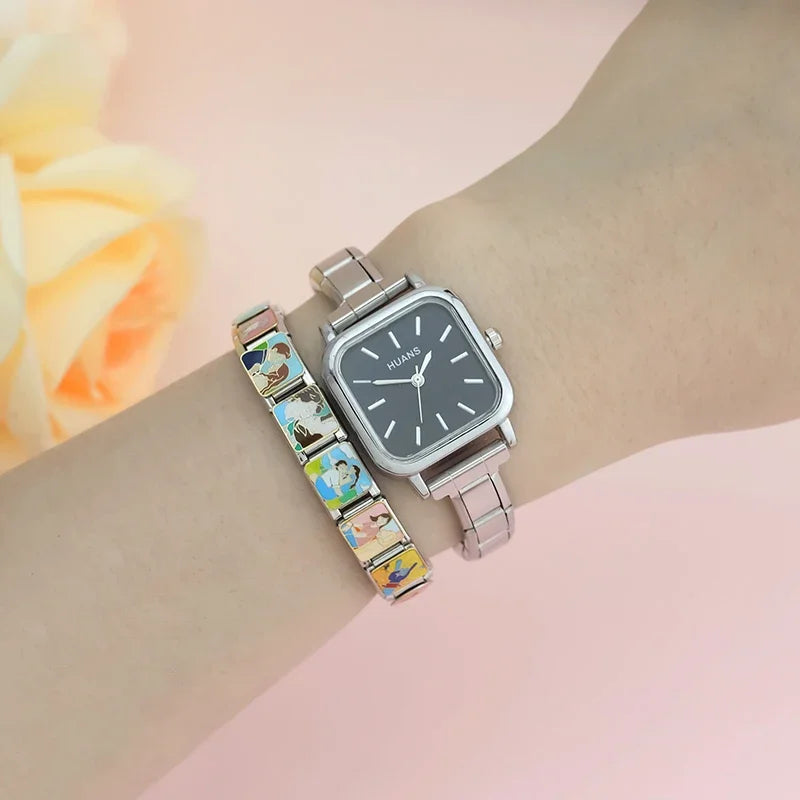 Reloj Base Modular - Diseño Cuadrado con Esfera de Color (Estilo Chic)