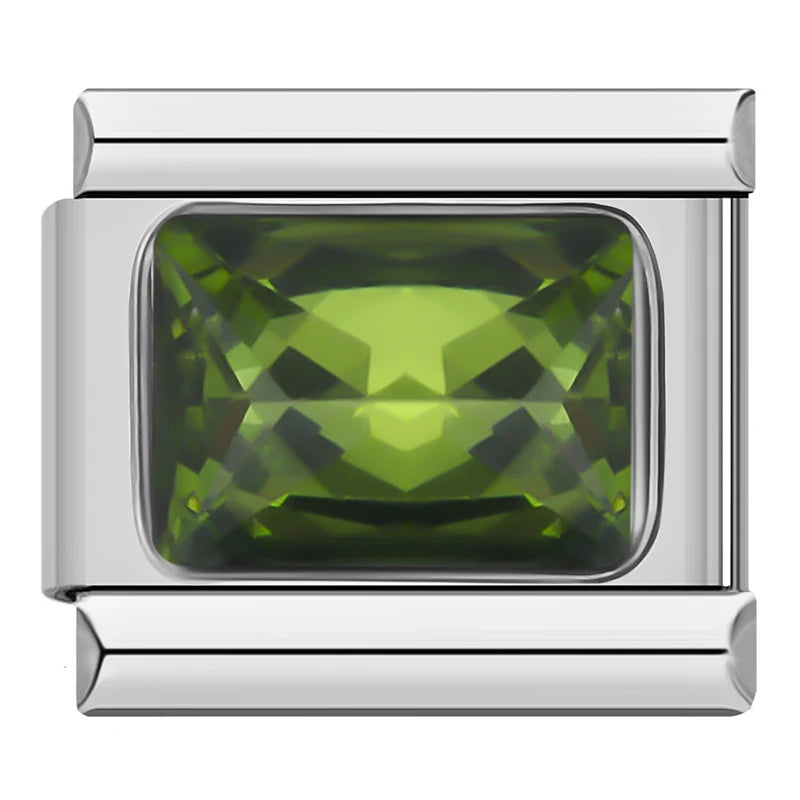 Charm Italiano Plano - Solitario Rectangular de Zirconia (Piedras de Color)