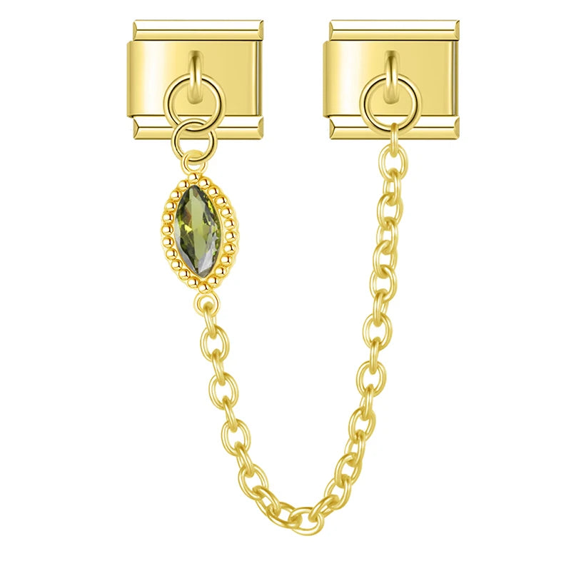 Charm Italiano Doble - Cadena con Gota de Zirconia (Estilo Lujo Dorado)