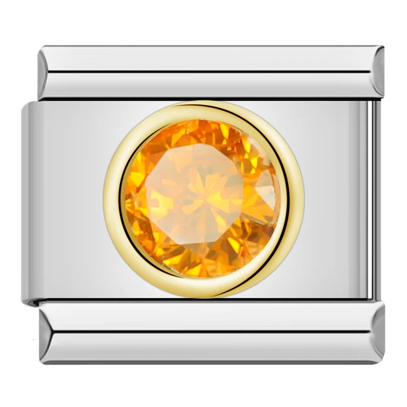 Charm Italiano Plano - Solitario Redondo de Zirconia (Piedras de Color)