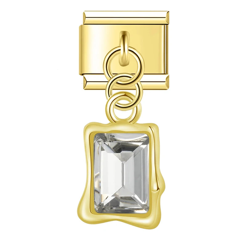 Charm Italiano Colgante - Solitario Rectangular con Zirconia (Lujo Geométrico)