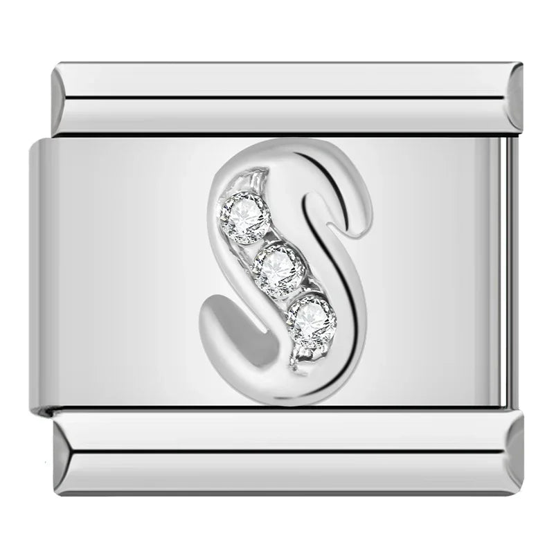 Charm Italiano Plano - Iniciales de Plata con Brillantes (Letras A-Z)