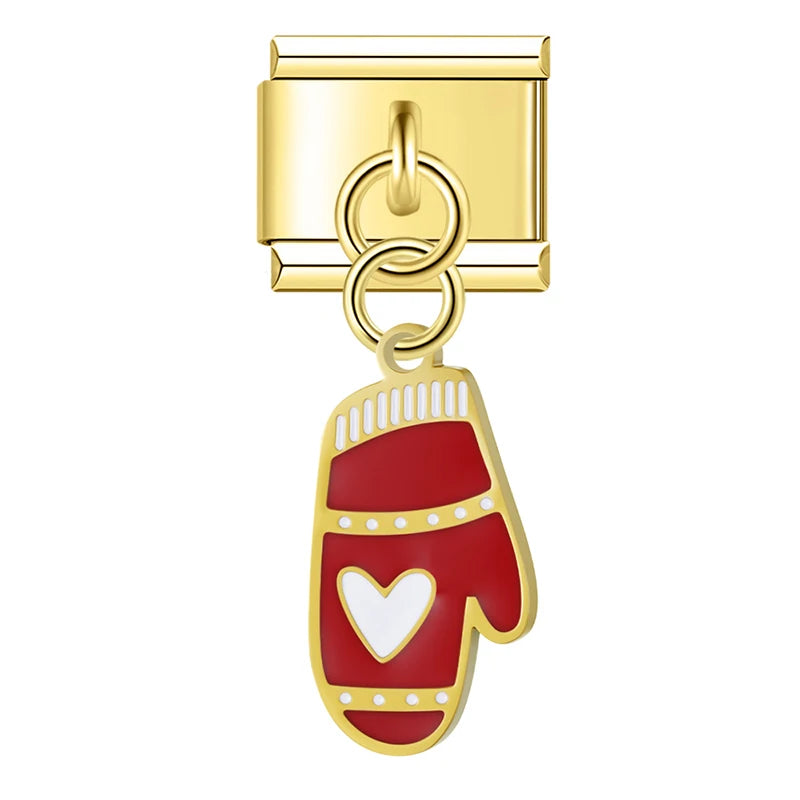 Charm Italiano Colgante - Colección Navidad Dorada (Muñeco de Nieve, Reno, Regalos)