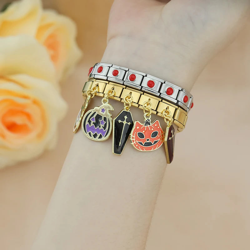 Charm Italiano Colgante - Colección Halloween Dorado (Fantasmas, Calabazas, Ataúd)