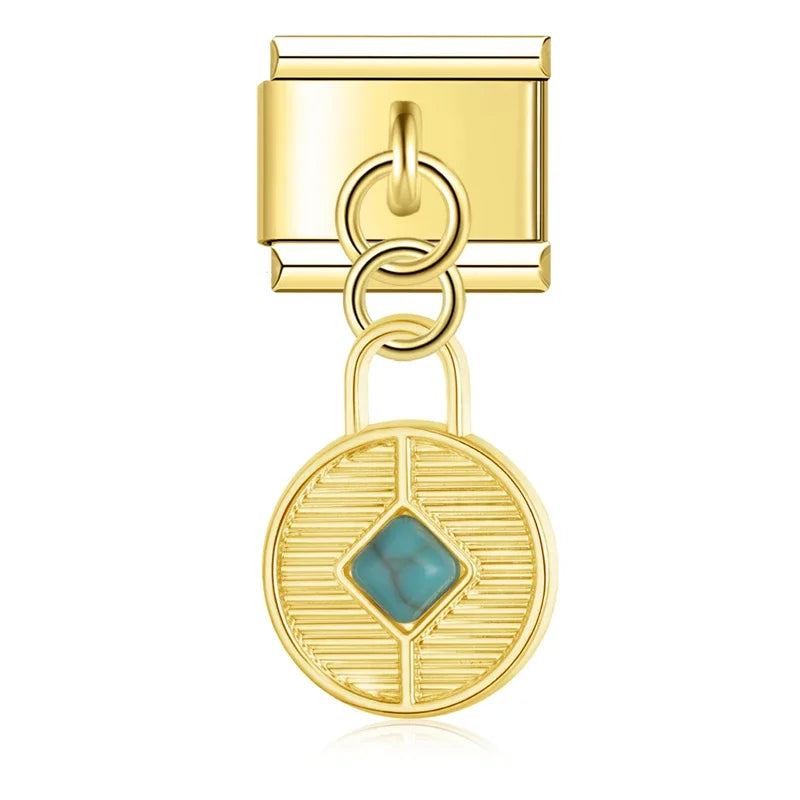 Charm Italiano Colgante - Colección Mística Dorada (Ojo Turco, Sol y Luna)