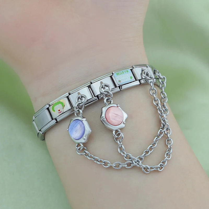 Charm Italiano Doble - Cadena con Piedra Ópalo (Efecto Iridiscente)