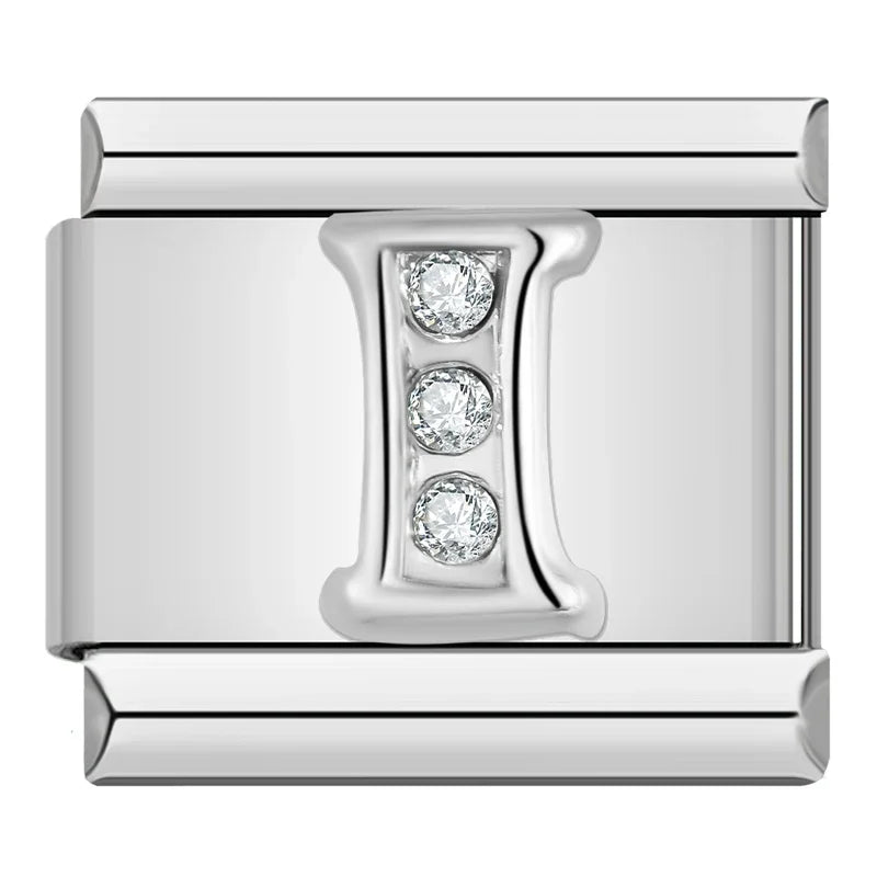 Charm Italiano Plano - Iniciales de Plata con Brillantes (Letras A-Z)