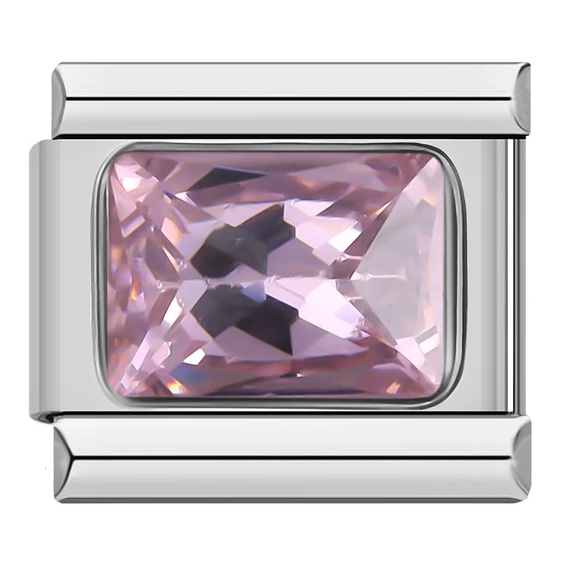 Charm Italiano Plano - Solitario Rectangular de Zirconia (Piedras de Color)
