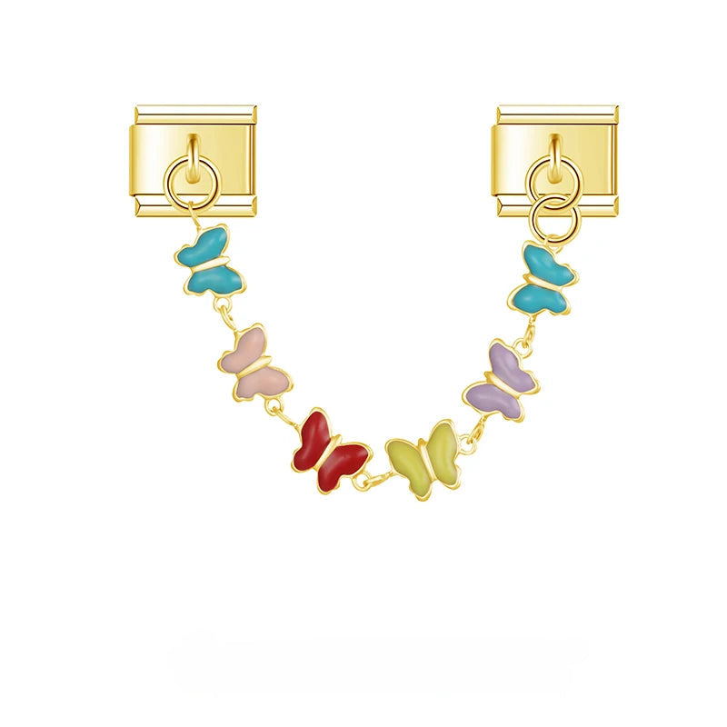 Charm Italiano Doble - Cadena Arcoíris y Ojos (Toque de Color)